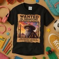 Wanted El Squatcho Wanted Poster Bigfoot And Sasquatch Gift Kids T-Shirt thumb 3