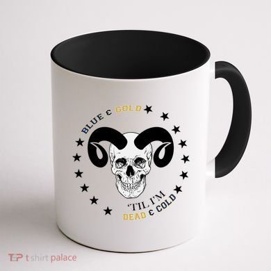 West Virginia Blue & Gold Till I'm Dead & Cold Coffee Mug back