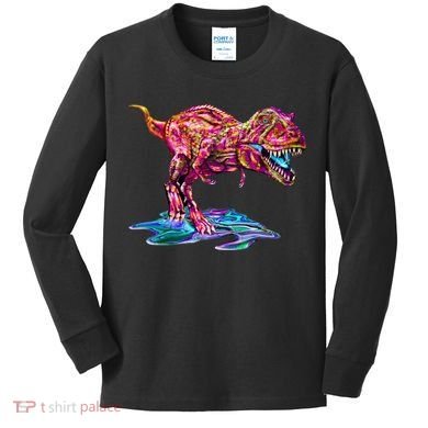Wet Paint Colorful T-Rex Kids Long Sleeve Shirt