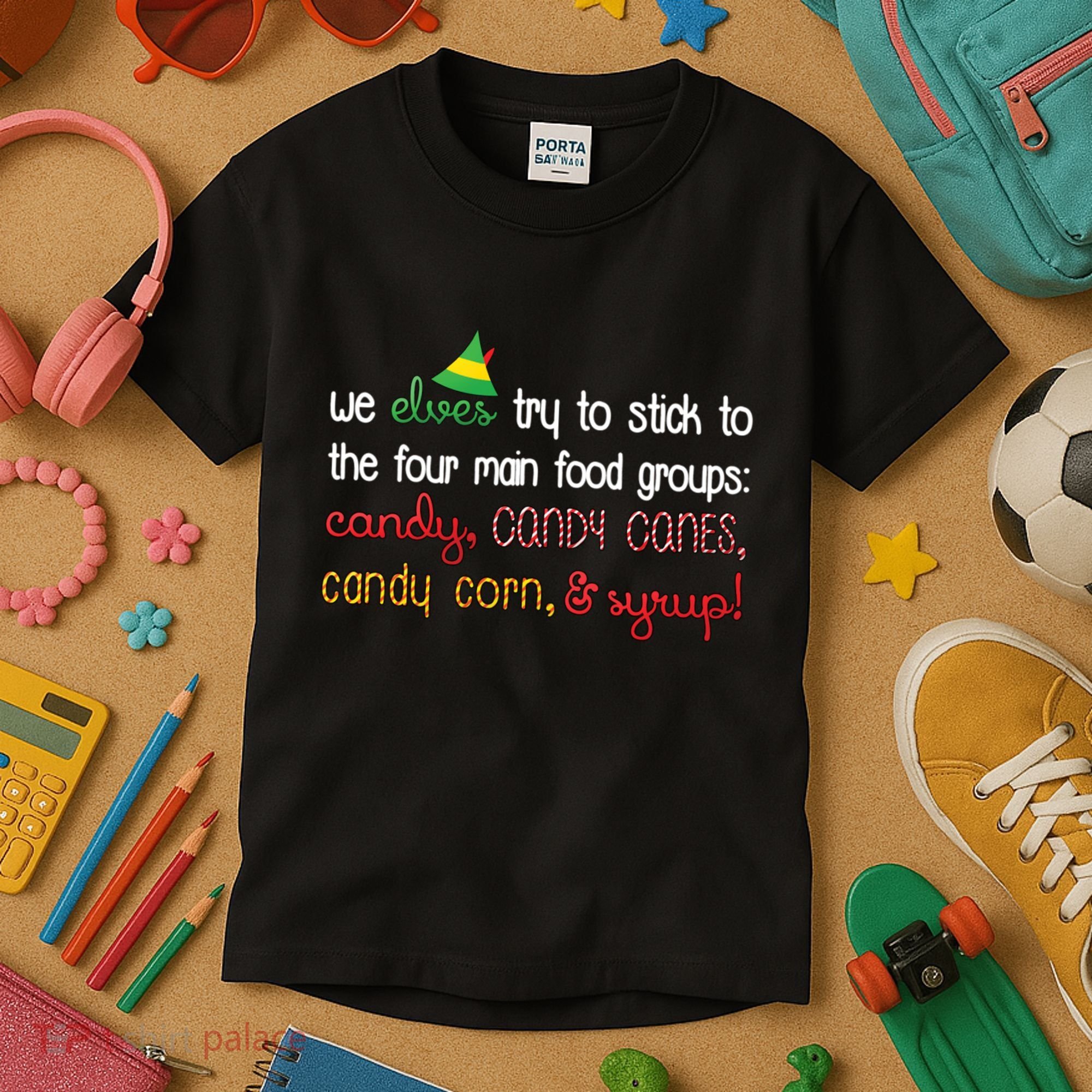 We Elves Try To Stick To Four Main Food Groups Kids T-Shirt