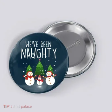 We've Been Naughty Christmas Snowman Button