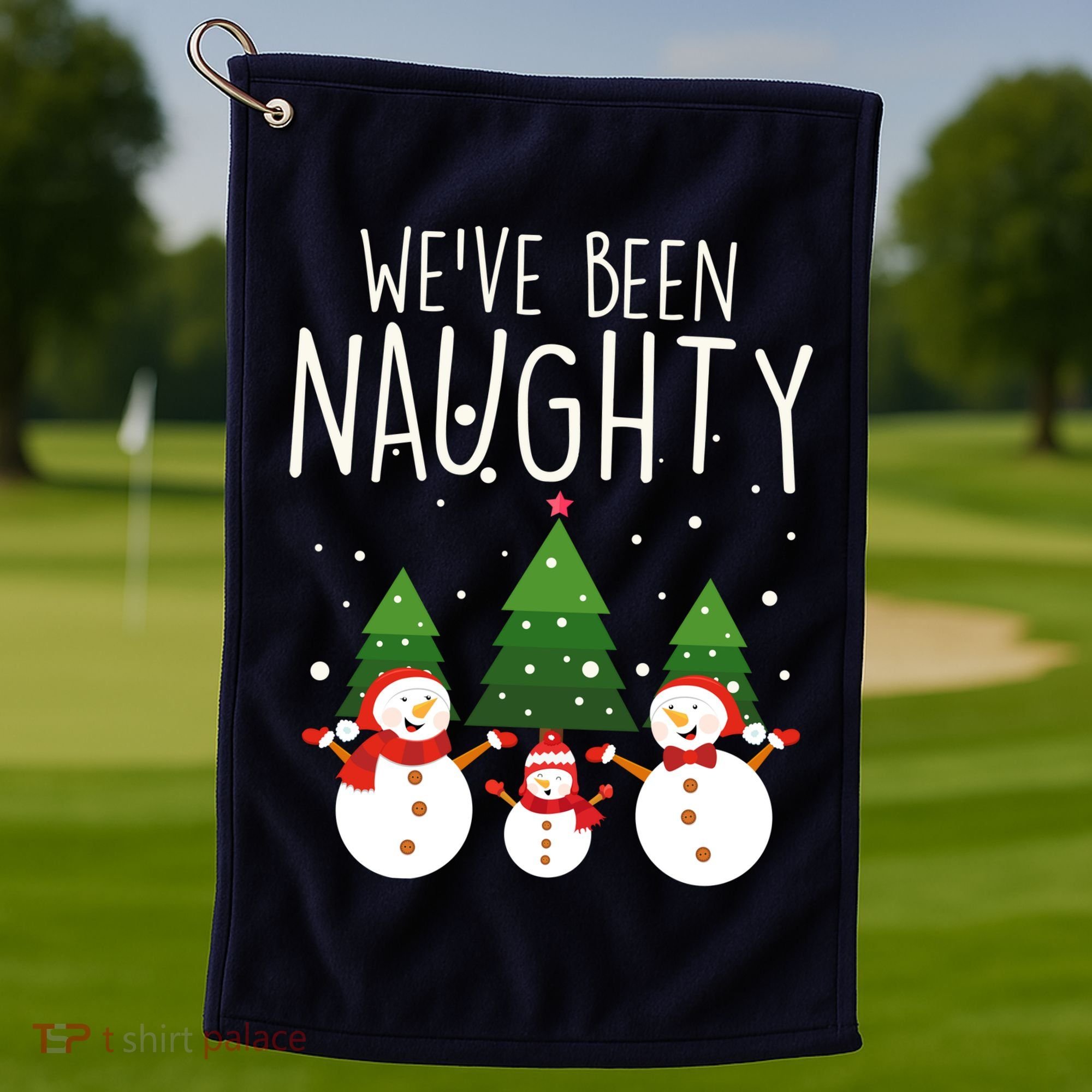 We've Been Naughty Christmas Snowman Golf Towel