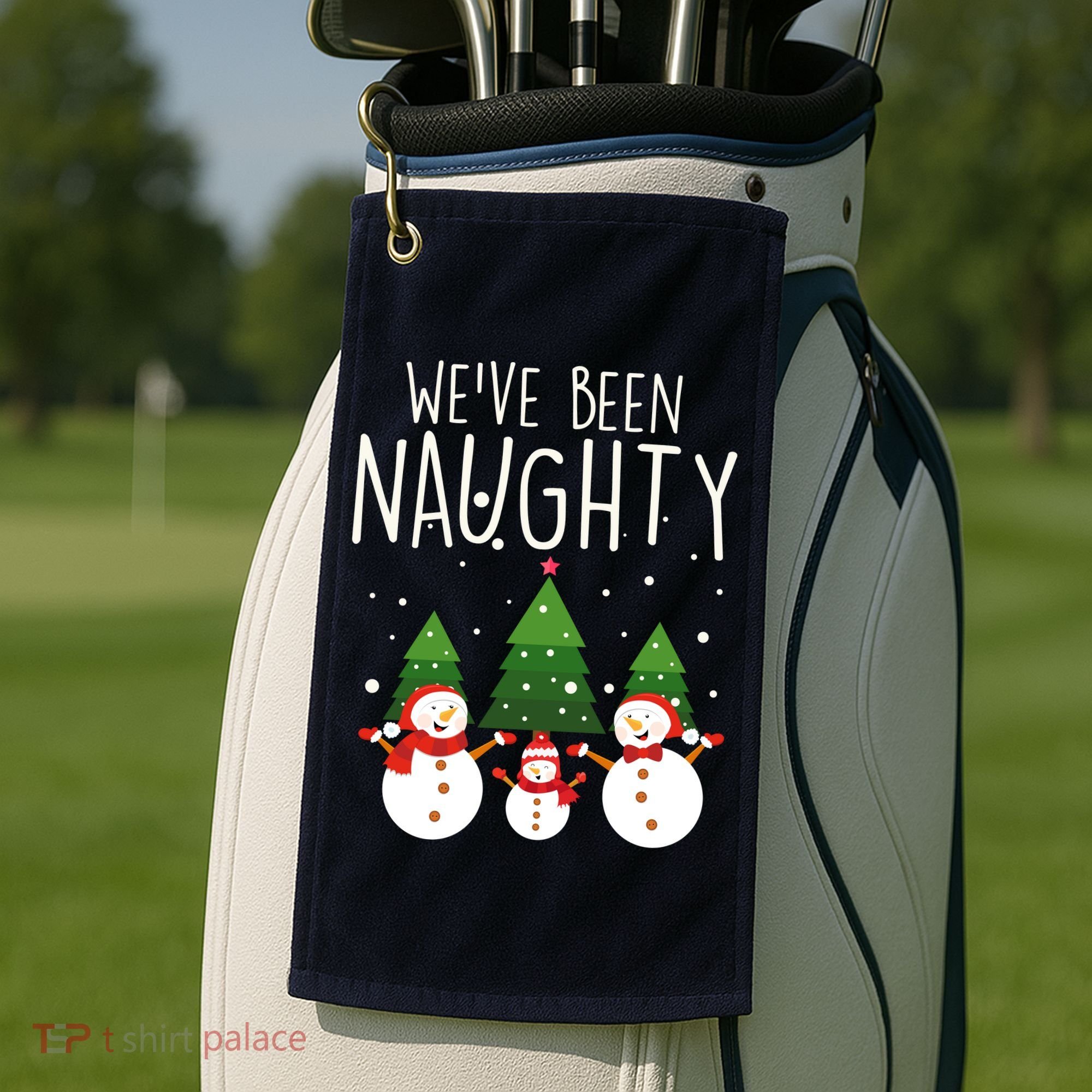 We've Been Naughty Christmas Snowman Golf Towel