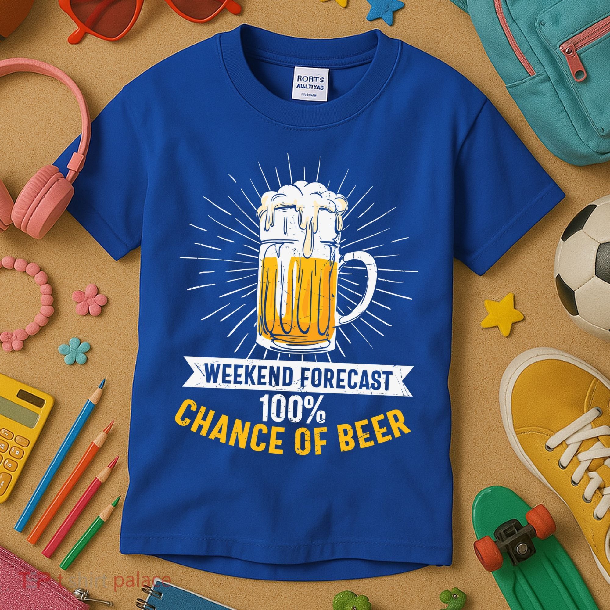 Weekend Forecast 100 Chance Of Beer Beer Gift Beer Lover Kids T-Shirt