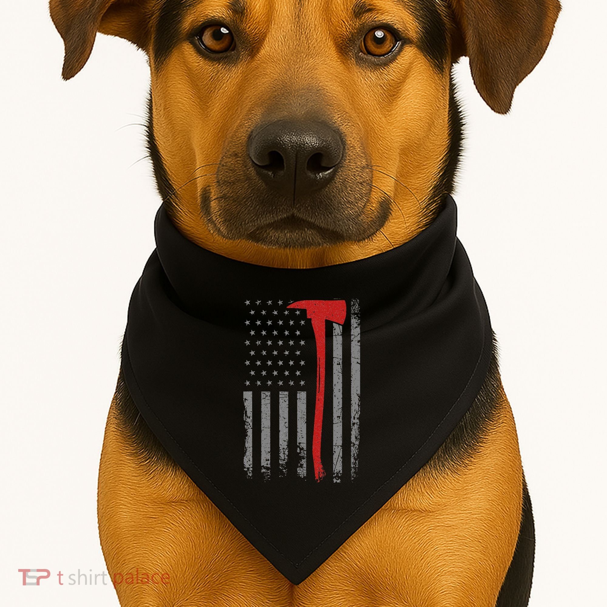 Wildland Firefighter Axe American Flag Thin Red Line Fireman USA-Made Doggie Bandana