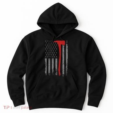 Wildland Firefighter Axe American Flag Thin Red Line Fireman Hoodie