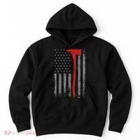 Wildland Firefighter Axe American Flag Thin Red Line Fireman Hoodie thumb 0