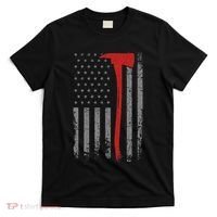 Wildland Firefighter Axe American Flag Thin Red Line Fireman T-Shirt thumb 0