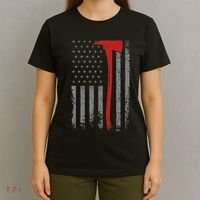 Wildland Firefighter Axe American Flag Thin Red Line Fireman T-Shirt thumb 4