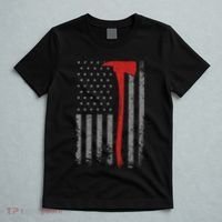 Wildland Firefighter Axe American Flag Thin Red Line Fireman T-Shirt thumb 5