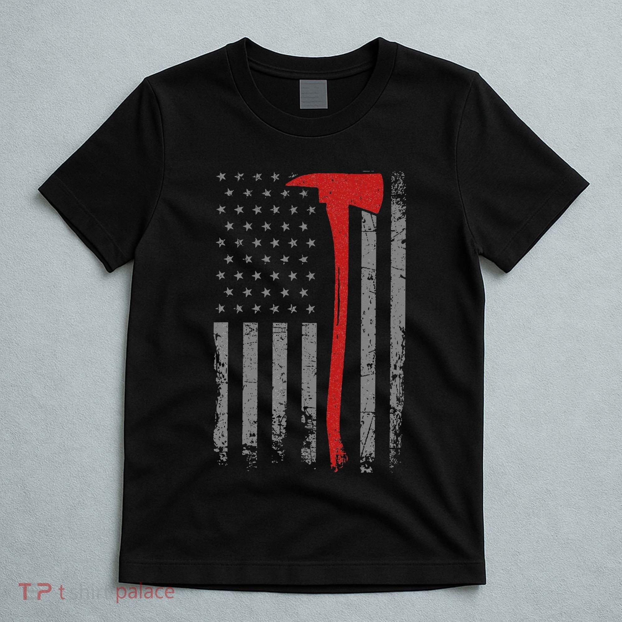 Wildland Firefighter Axe American Flag Thin Red Line Fireman T-Shirt
