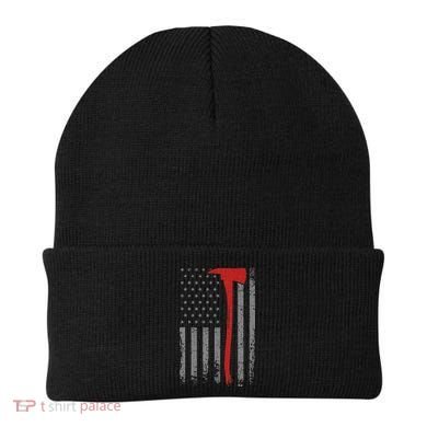 Wildland Firefighter Axe American Flag Thin Red Line Fireman Beanie