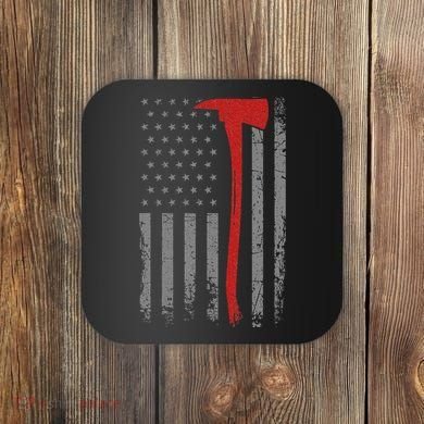 Wildland Firefighter Axe American Flag Thin Red Line Fireman Coaster