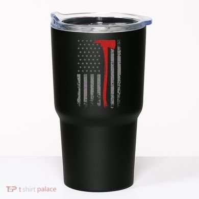 Wildland Firefighter Axe American Flag Thin Red Line Fireman Tumbler