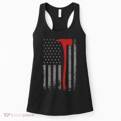 Wildland Firefighter Axe American Flag Thin Red Line Fireman Women's Tank Top