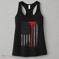 Wildland Firefighter Axe American Flag Thin Red Line Fireman Women's Tank Top thumb 3