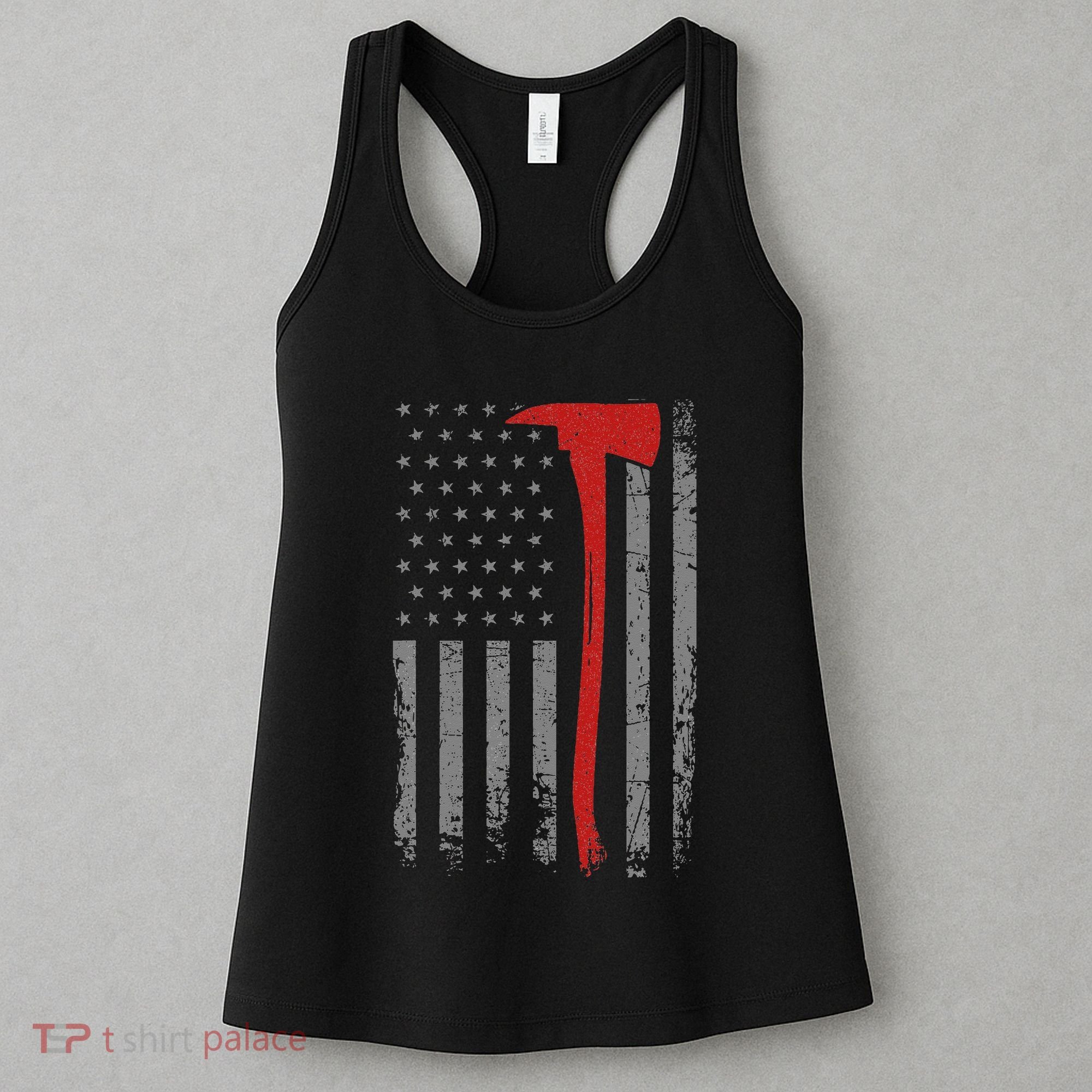 Wildland Firefighter Axe American Flag Thin Red Line Fireman Women's Tank Top