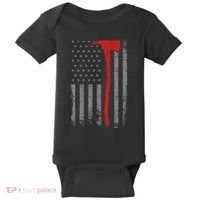 Wildland Firefighter Axe American Flag Thin Red Line Fireman Baby Bodysuit thumb 0