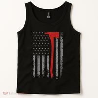 Wildland Firefighter Axe American Flag Thin Red Line Fireman Tank Top thumb 2