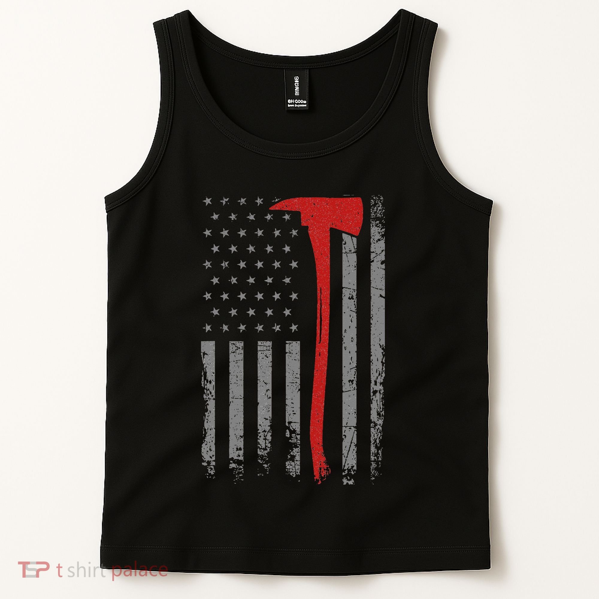 Wildland Firefighter Axe American Flag Thin Red Line Fireman Tank Top
