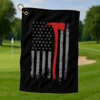 Wildland Firefighter Axe American Flag Thin Red Line Fireman Golf Towel thumb 1