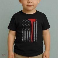 Wildland Firefighter Axe American Flag Thin Red Line Fireman Toddler T-Shirt thumb 2