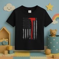 Wildland Firefighter Axe American Flag Thin Red Line Fireman Toddler T-Shirt thumb 3