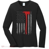 Wildland Firefighter Axe American Flag Thin Red Line Fireman Women's Long Sleeve Shirt thumb 0