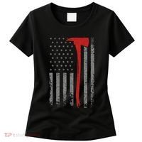 Wildland Firefighter Axe American Flag Thin Red Line Fireman Women's T-Shirt thumb 0