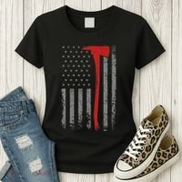 Wildland Firefighter Axe American Flag Thin Red Line Fireman Women's T-Shirt thumb 3