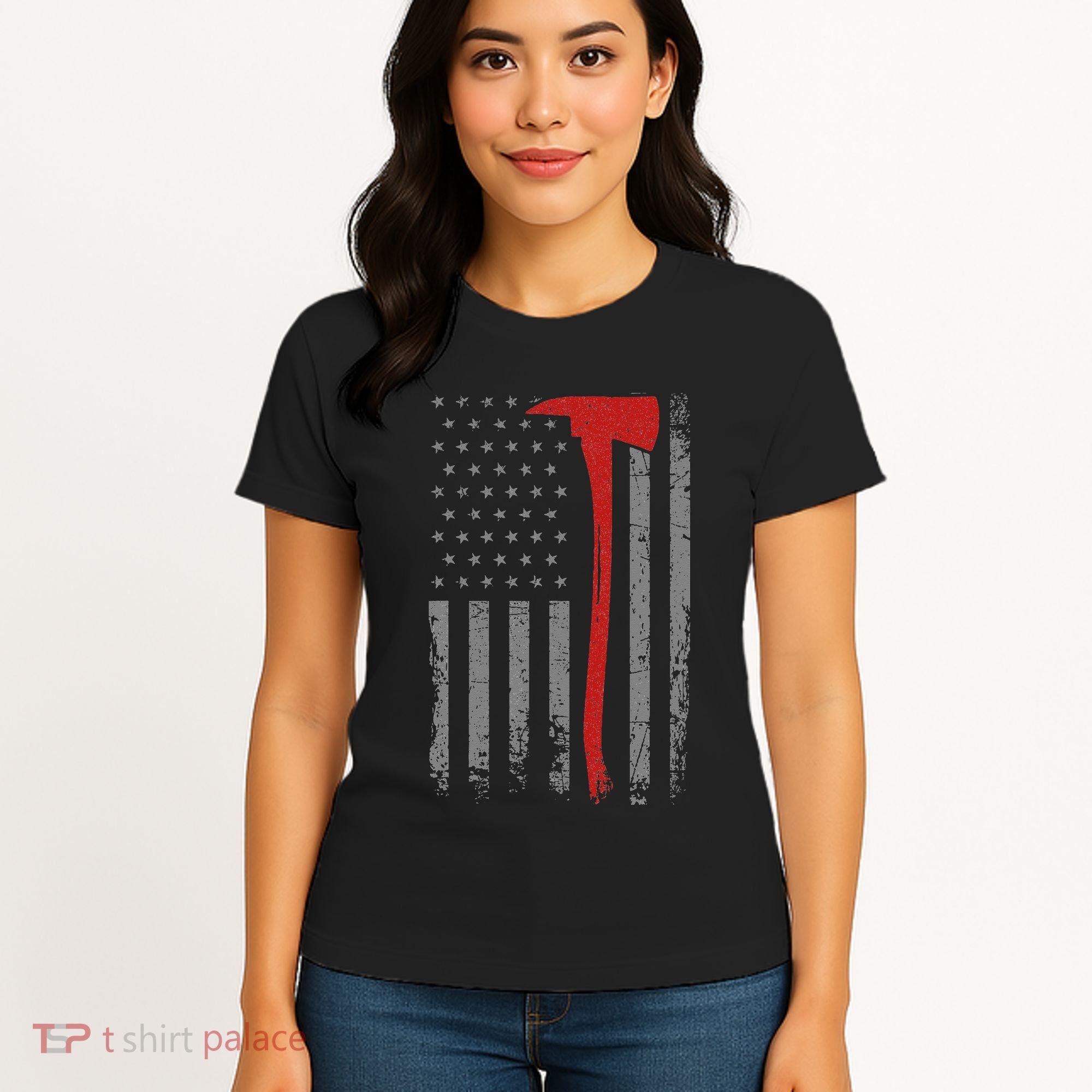 Wildland Firefighter Axe American Flag Thin Red Line Fireman Women's T-Shirt