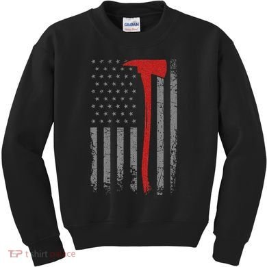 Wildland Firefighter Axe American Flag Thin Red Line Fireman Kids Sweatshirt