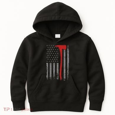 Wildland Firefighter Axe American Flag Thin Red Line Fireman Kids Hoodie