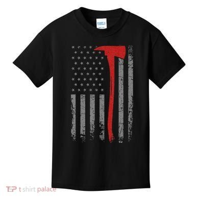 Wildland Firefighter Axe American Flag Thin Red Line Fireman Kids T-Shirt