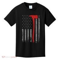 Wildland Firefighter Axe American Flag Thin Red Line Fireman Kids T-Shirt thumb 0