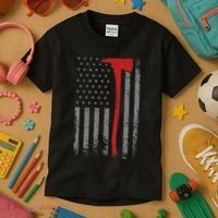 Wildland Firefighter Axe American Flag Thin Red Line Fireman Kids T-Shirt thumb 3
