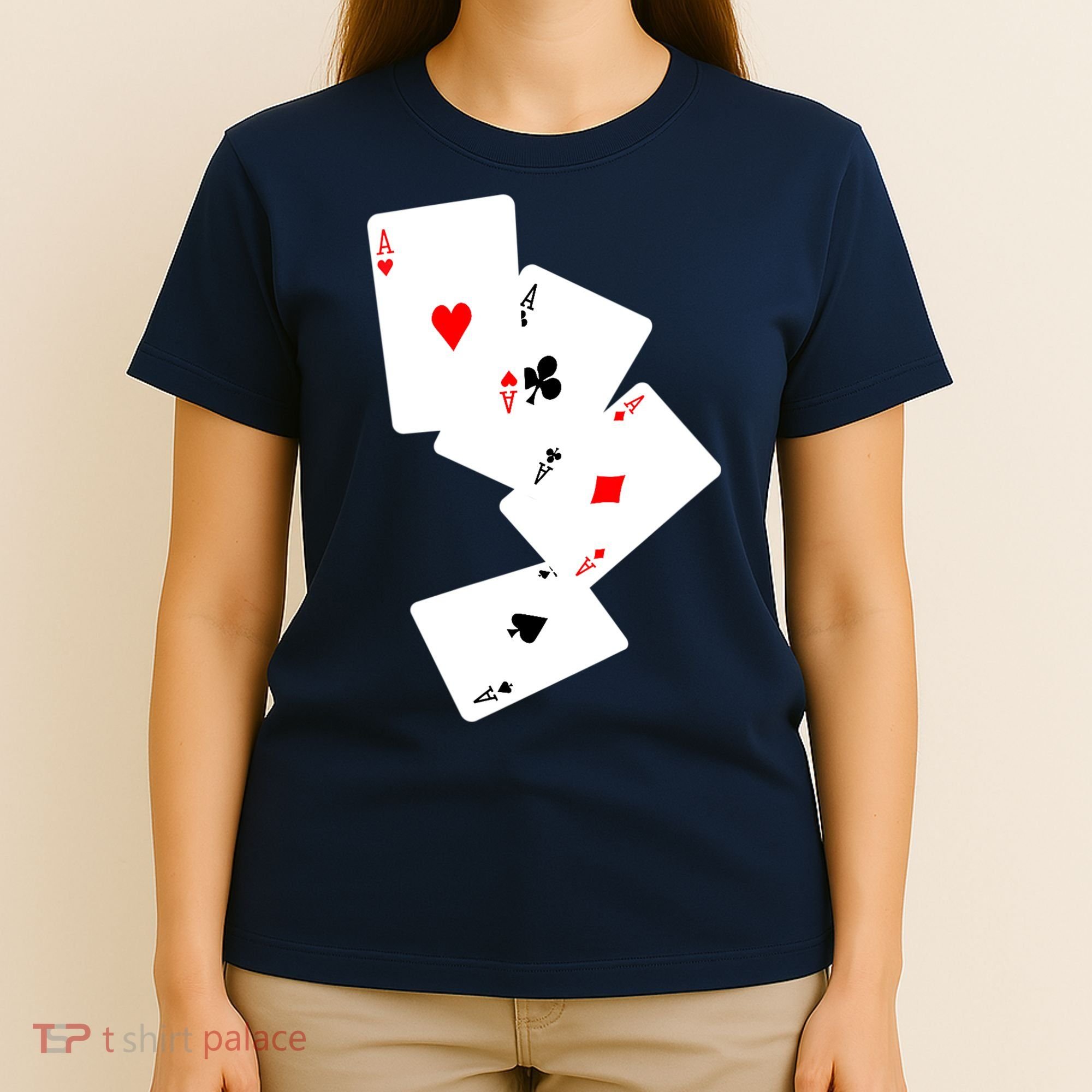 Womens Four Aces Poker Pro Lucky Player Winner Costume Hand Gifts VNeck T-Shirt