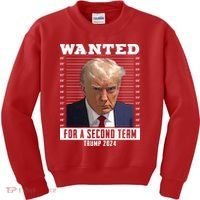 Wanted For A Second Term Trump 2024 Mugshot Kids Sweatshirt thumb 0