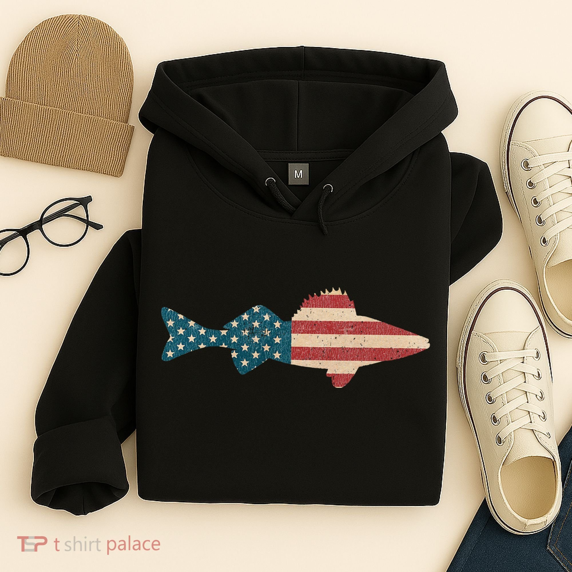 Walleye Fishing American Flag Sauger Angling Hoodie