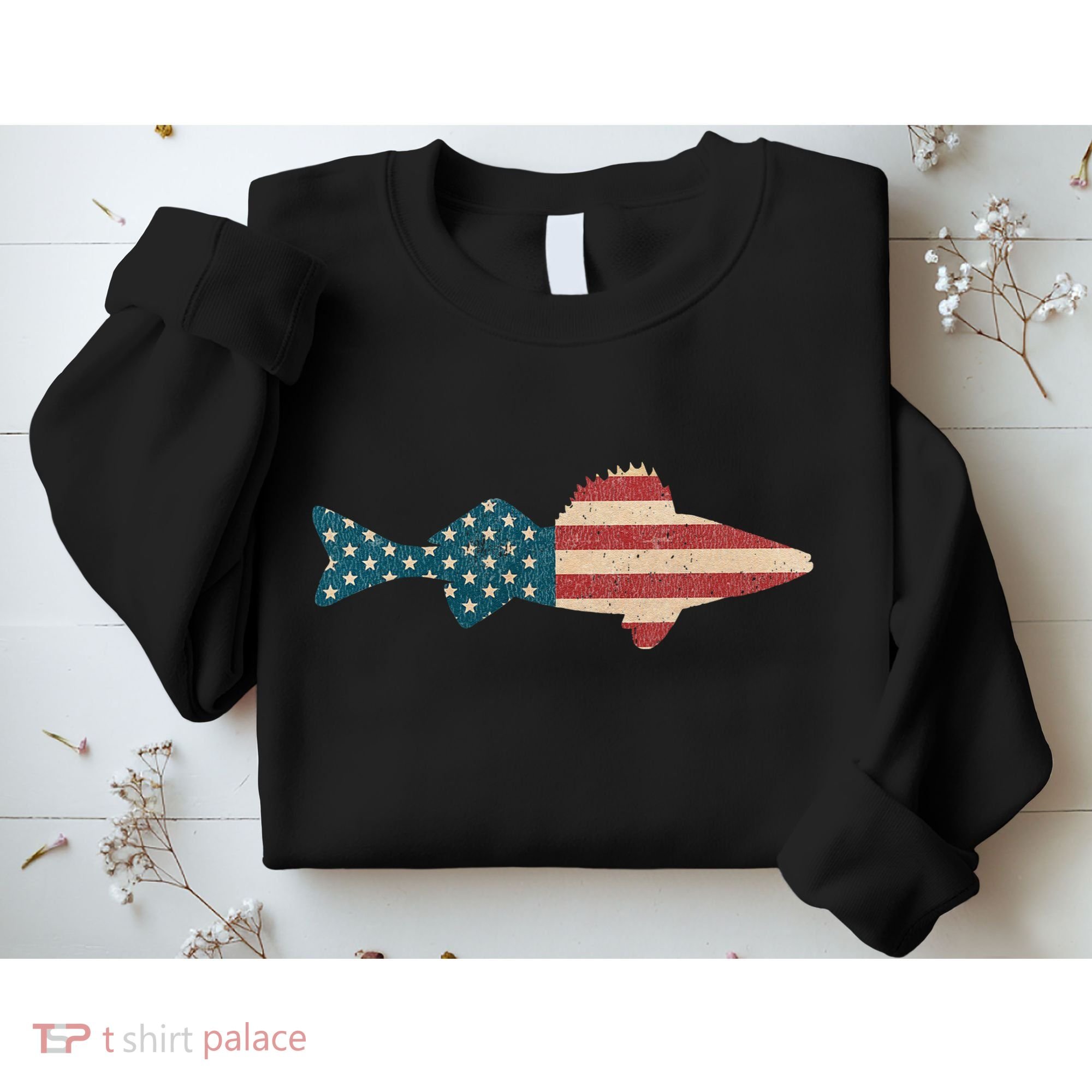 Walleye Fishing American Flag Sauger Angling Sweatshirt
