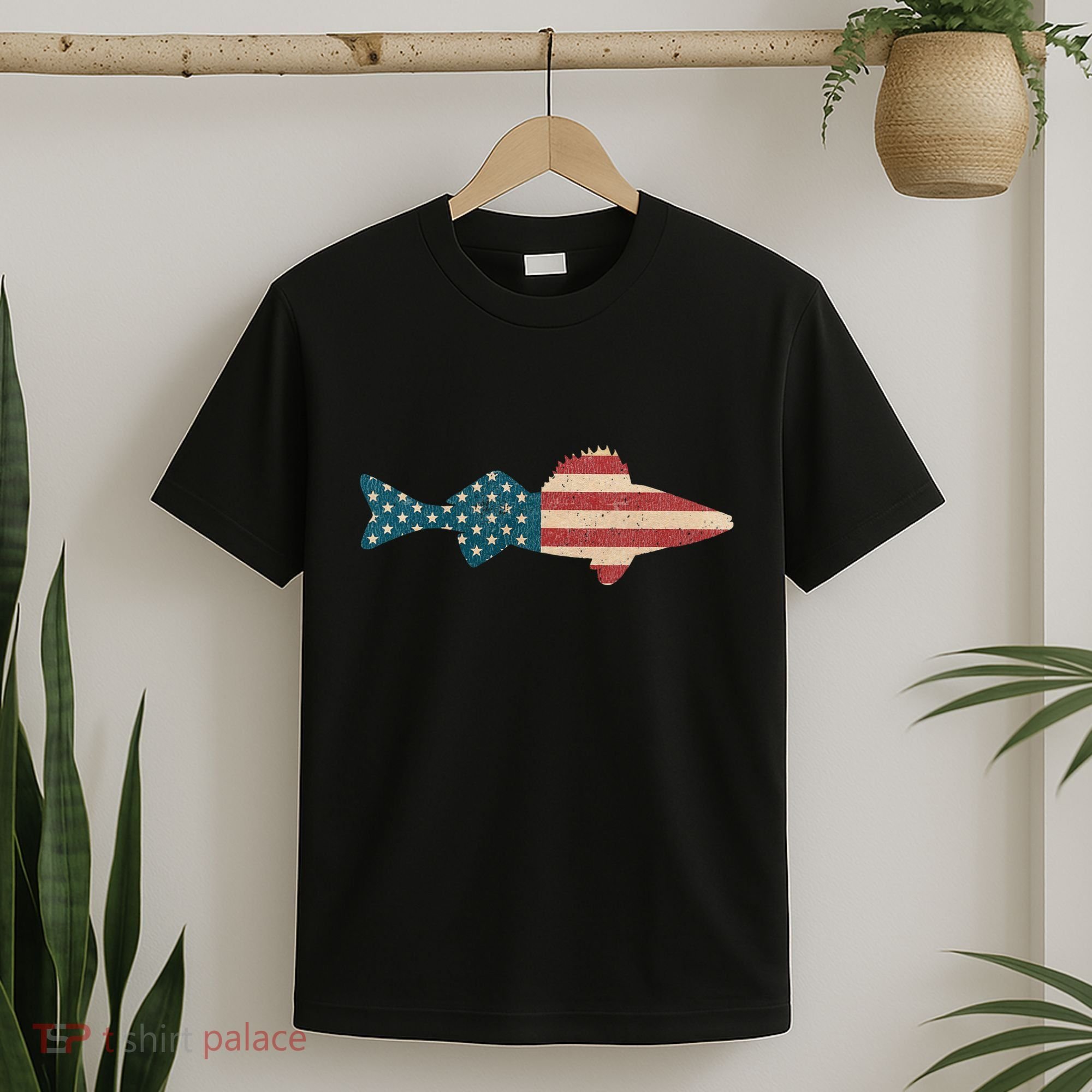 Walleye Fishing American Flag Sauger Angling T-Shirt
