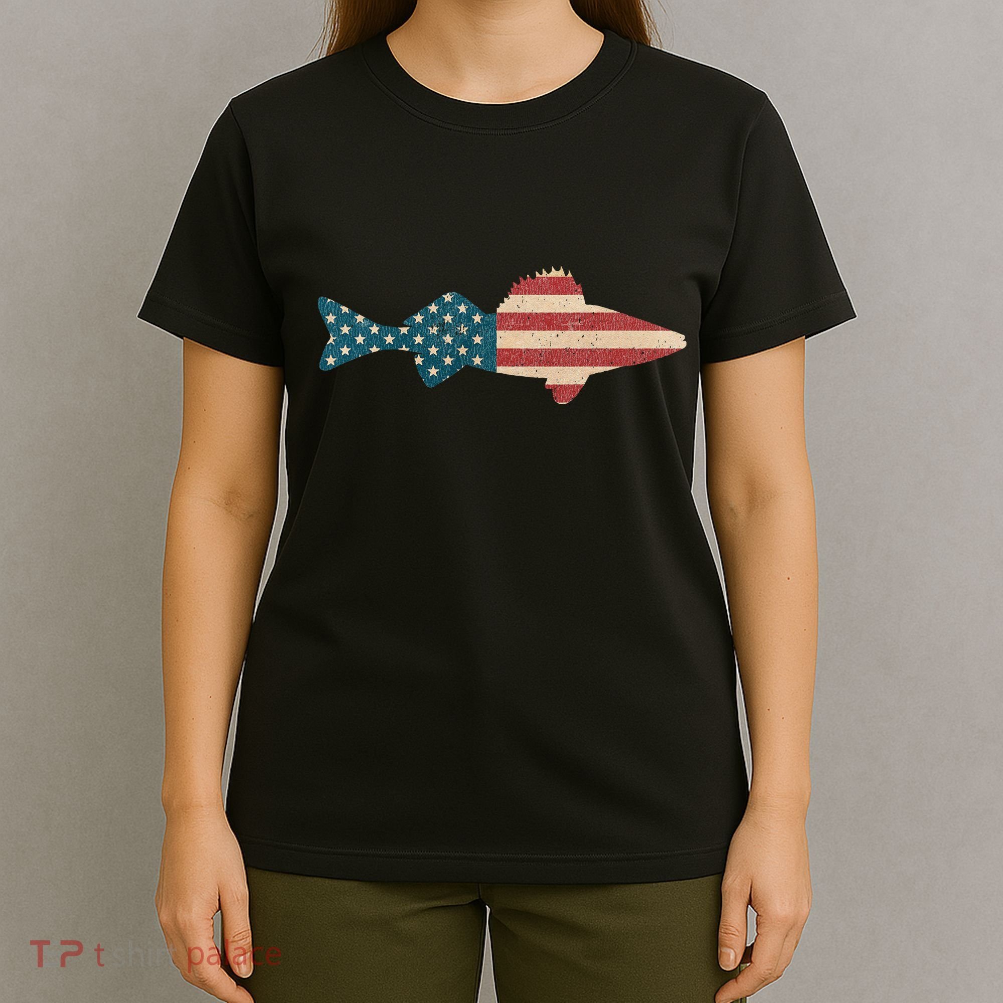 Walleye Fishing American Flag Sauger Angling T-Shirt