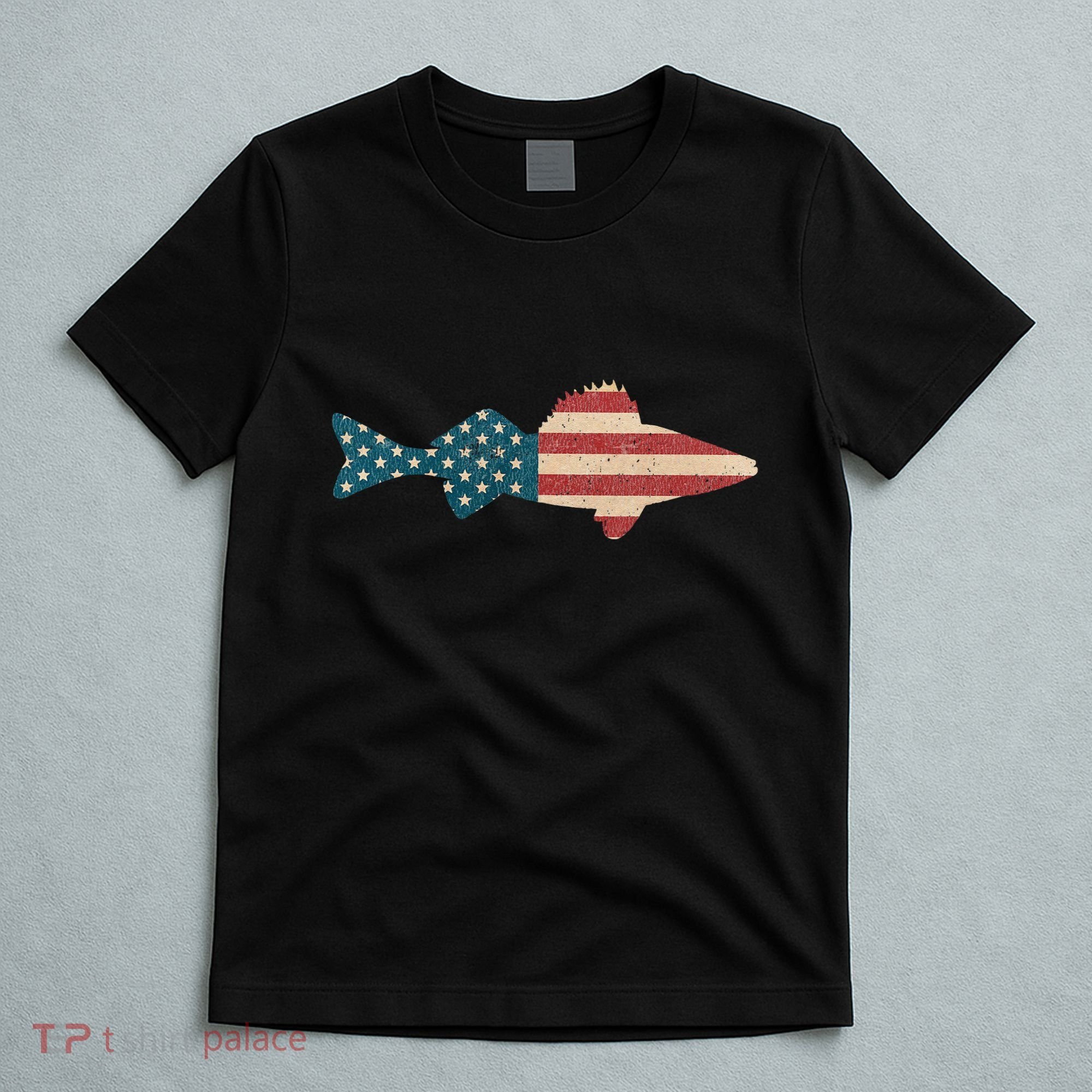 Walleye Fishing American Flag Sauger Angling T-Shirt