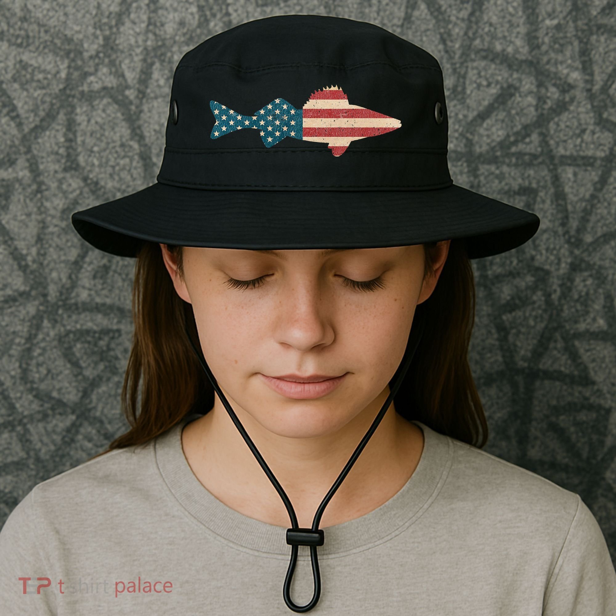 Walleye Fishing American Flag Sauger Angling Bucket Hat