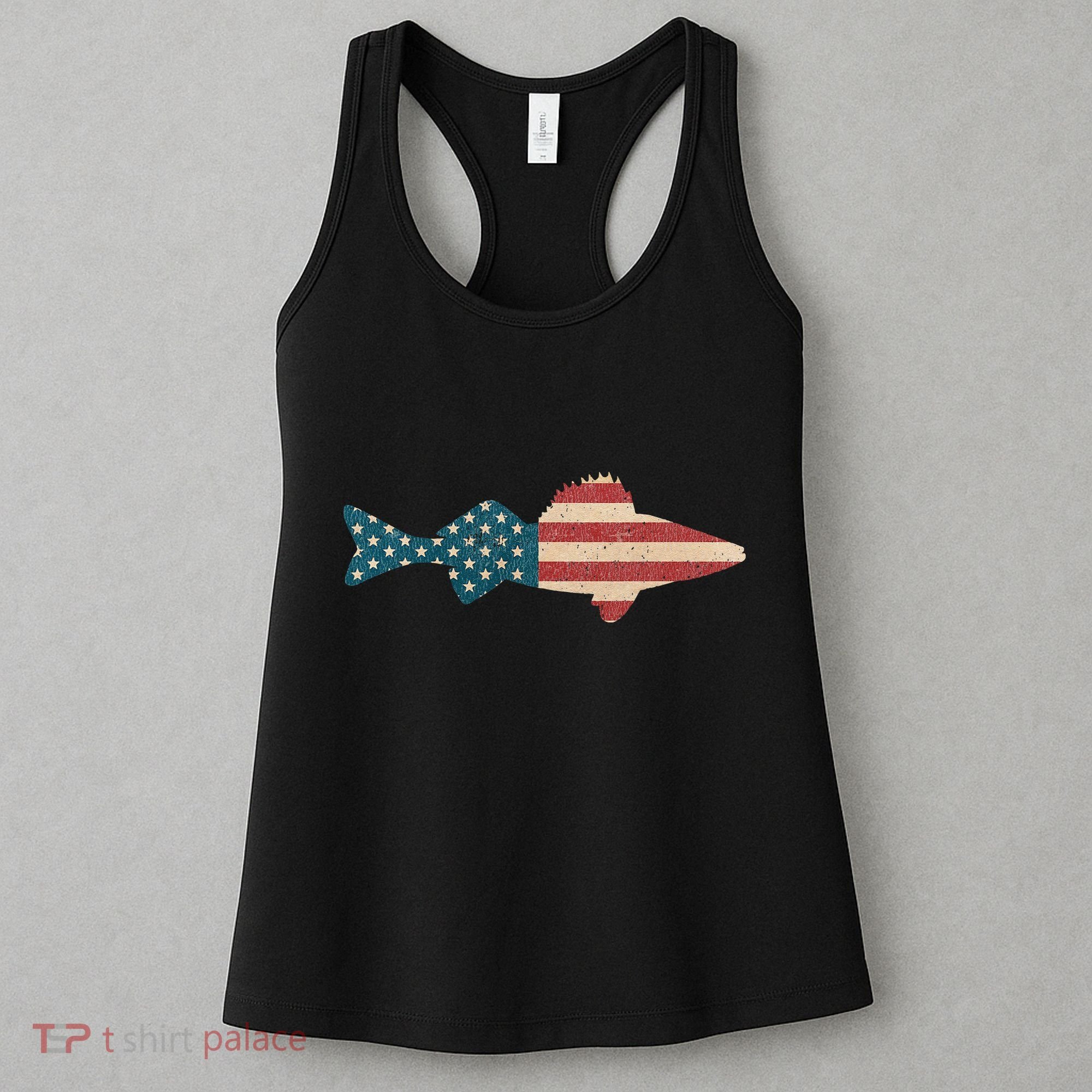 Walleye Fishing American Flag Sauger Angling Women's Tank Top