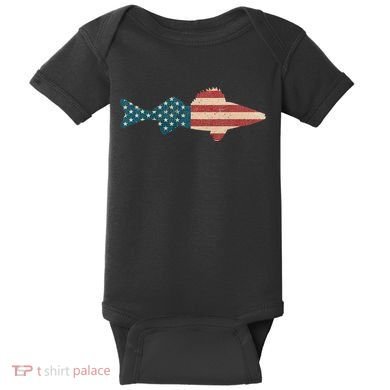Walleye Fishing American Flag Sauger Angling Baby Bodysuit