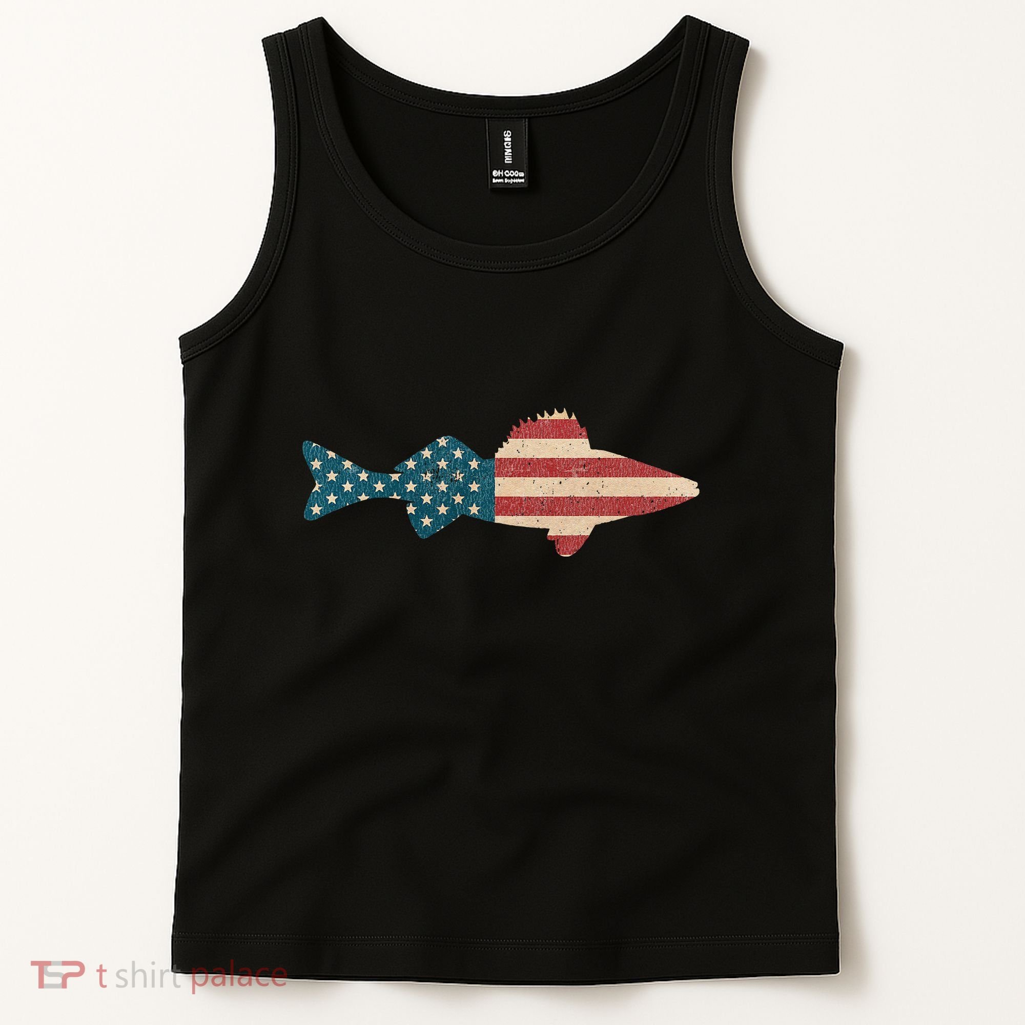 Walleye Fishing American Flag Sauger Angling Tank Top