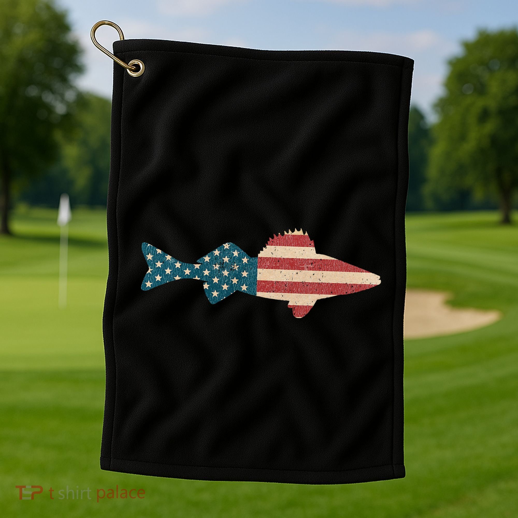 Walleye Fishing American Flag Sauger Angling Golf Towel