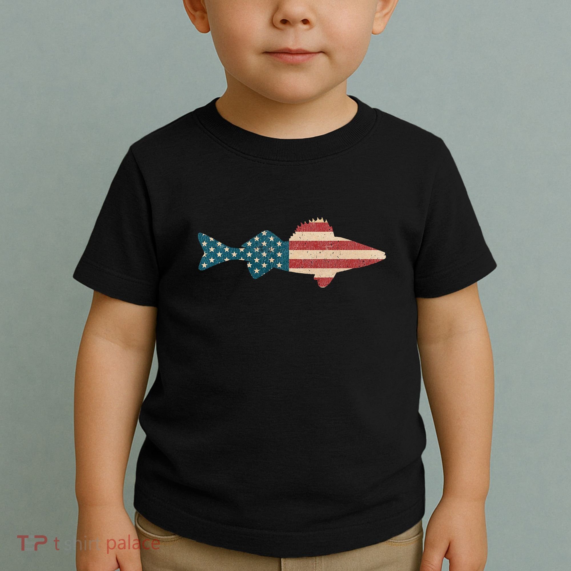 Walleye Fishing American Flag Sauger Angling Toddler T-Shirt