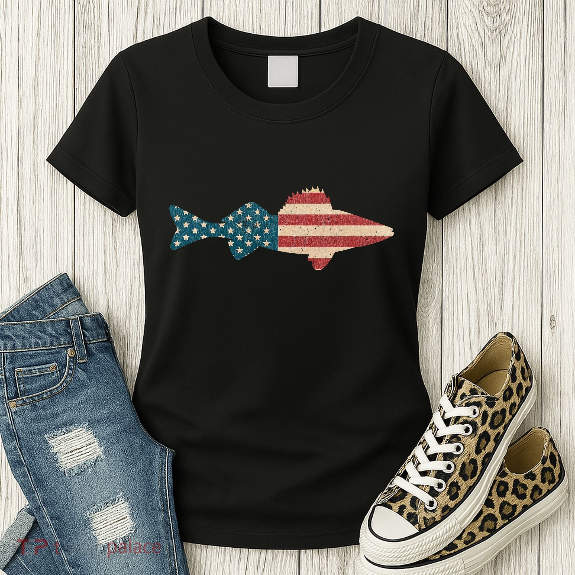 Walleye Fishing American Flag Sauger Angling Women's T-Shirt